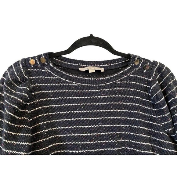 LOFT Womens Navy Blue Multicolor Speckled Striped Mini Dress Tunic Sweater Sz S - Picture 3 of 5